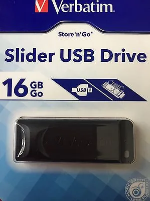 Slider USB Drive 16 GB Go Verbatim Store N Go- Black • $15.95