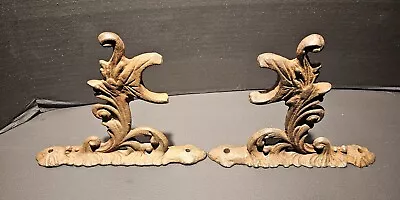 Vtg. Heavy Cast Iron Curtain Rod Ornamental Decorative Brackets • $29.99