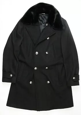 Vintage Gianni Versace VERSUS Black Faux Fur Collar Wool Overcoat Womens Sz 32 • $199.97