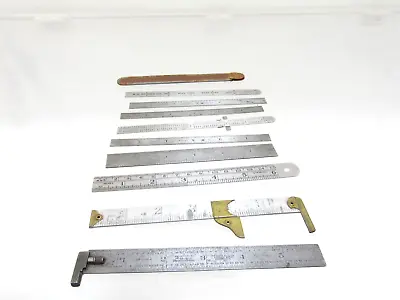 Great Early Lot Of 9 Machinist Scales / Rules Lufin Starrett Goodell T9455 Mt250 • $49.99