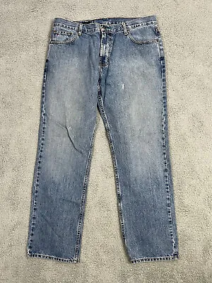Tommy Hilfiger Freedom Jeans Mens 34x32 Blue Dark Wash Distressed Denim • $17