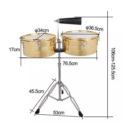 New Golden 13  14  Timbales Drum Set Percussion With Stand Cowbell • $99.98