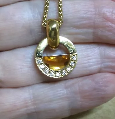 Movado 18k Yellow Gold Citrine Diamond Radius Pendant W/necklace • $999