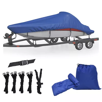 £49.69 • Buy Blue 13-27FT Heavy Duty Boat Cover Waterproof Speedboat V-Hull Fish Ski Marine