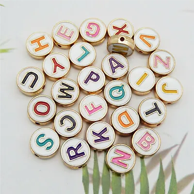 26 Mix Enamel Letter Loose Beads Alloy Spacers Round Bracelet Necklace DIY 10mm • £5.69