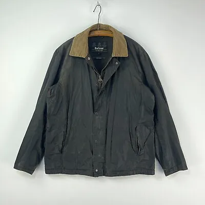 Barbour Steve McQueen Tread Wax Jacket Mens Large Green Drywax Biker Harrington • $87.16