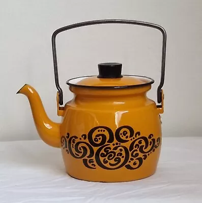 Vintage Arabia Finel Mustard Yellow Kettle Orient Design Finland Mid Century 1L • $45