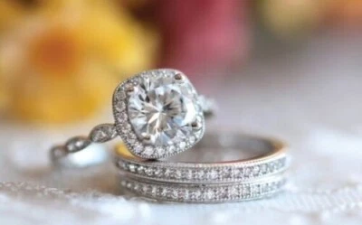 $159.60 • Buy 3.5ct Round Cut Diamond 3pcs Trio Ring Set Engagement Bridal 14k White Gold Over