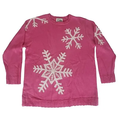 Quacker Factory Sweater Womens Large Pink Snowflake Wool Angora Blend Barbiecore • $14.97