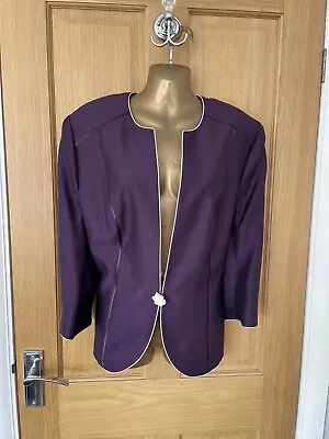 Stunning Jacques Vert Formal Jacket Purple With Cream Piping Size 20 New • £22.99