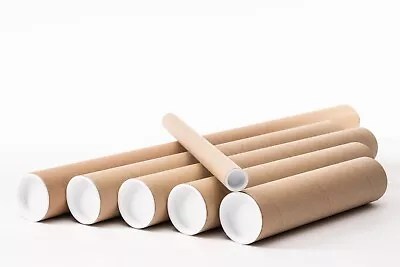 Strong Rigid Cardboard Postal Tubes A4/A3/ A2/A1/RMA2 + White Plastic End Caps • £3.70