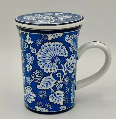 Vera Bradley BLUE LAGOON Mug With Lid 4.75  Floral Blue White • $15