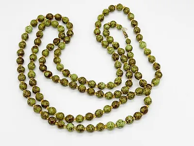 Vintage Scottish Celtic Agate Very Long 46  Bead Green Ladies Necklace • £14.99