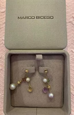 Marco Bicego Gem Stone & Pearl 18k Yellow Gold Stud Earrings With Box • $1324.99