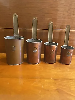 Vintage Copper Measuring Cups Long Handle 2 1.5 1 & 1/2 Pint  Set Of 4 Hang • $31.90