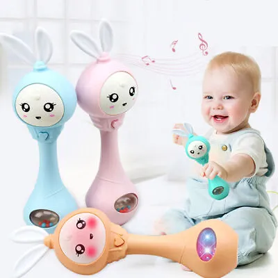 Infant Newborn Baby Musical Rattle Rabbits Hand Bell Early Learning Toys Gifts • £7.99