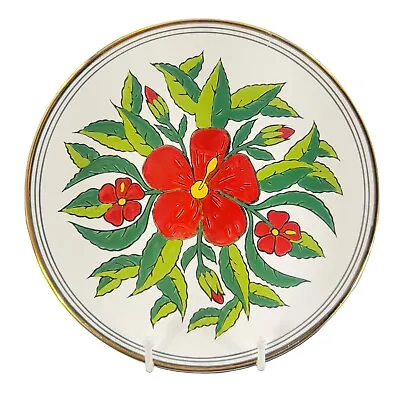 Handmade Manousakis Keramik Rodos Greece Bright Red Flower Ceramic Plate Dish • $22