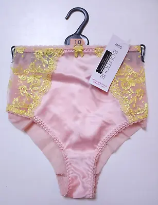 M&S Boutique Damaris High Waisted Brazilian APRICOT Satin & Lace Knickers UK 10 • £6.99