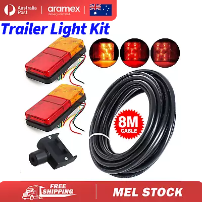 LED Trailer Lights Tail Lamp Pair Plug 8m 5 Core Wire Caravan Ute 7 Pin Flat Kit • $32.95