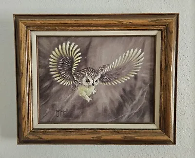 Vintage MCM Signed Framed Oil Painting Canvas Owl In Flight Midcentury 17.5 X21  • $39.99