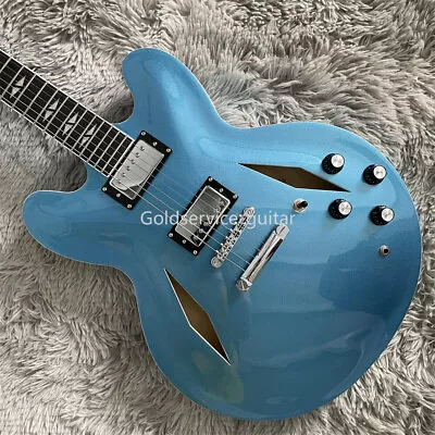 6 String Blue Semi Hollow Body Special Electric Guitar HH Pickup Black Fretboard • $195.04