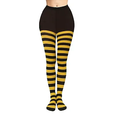 Black And Yellow Coloured Striped Thick Sheer Tights UK Fancy Dress Party Dance • £5.99