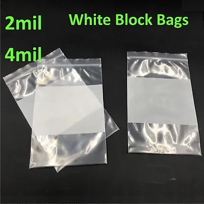 2Mil Or 4Mil White Block Top Lock Seal Bags Writable Reclosable Zip Parts Bag • $90.02