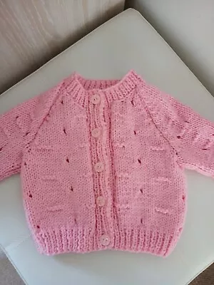 Soft Pink Hand Knitted Baby Cardigan - New - 0 To 3 Months  • £2.94