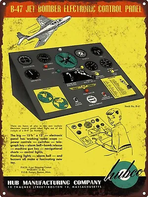 1955 Hub Co Toy B-47 Jet Bomber Electronic Control Pane Metal Sign 9x12  A074 • $24.95