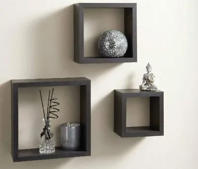 Modern  Floating Cube Shelves Wall Hanging Black White Grey Set Of 3 And 4 New  • £12.19