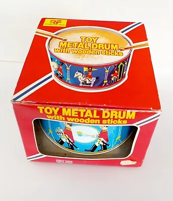 Vintage 1975 RF Goodtime Toys Toy Metal Drum With Wooden Sticks Boxed Never Used • $37.35