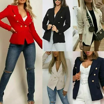 £21.99 • Buy Lined Ladies Womens New Double Breasted Blazer Jackets Gold Button Slim Tailored