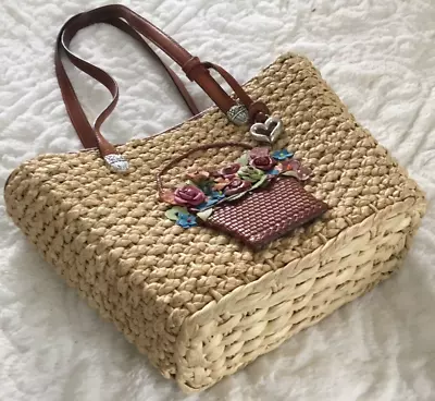 Brighton Straw LPurse Cottage With Friont Floral Detail+ Key Fob. NWOT's NICE! • $15.50