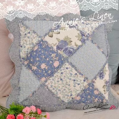 60x60CM Handmade Blue Country Rose Patchwork Quilted Cushion Cover Laura Ashley • £23.50