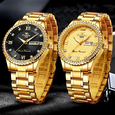 FNGEEN Waterproof Gold Men Quartz Watch Classic Stainless Steel Analog Business • $13.98