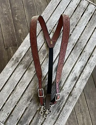 Men’s Amish Made Leather SUSPENDERS XL Acorn Oak Leaf Dark Chestnut Brown • $44.95