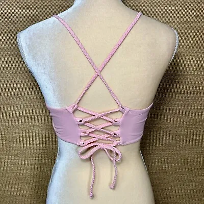 Zaful Bikini Top Womens Small Pink Braided Crossback Straps Lace Up Back NWOT • $9.95