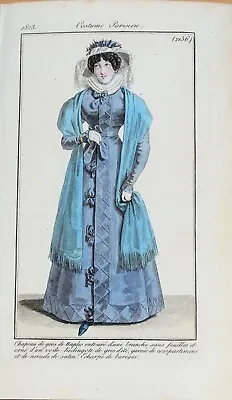 PERIOD COSTUME Ladies Travel Dress Paris Fashion Plate 2156 Antique Print 1823 • £19.50