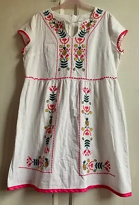 Fab White Linen Cotton Floral Embroidered Kaftan Tunic Dress XL • £25