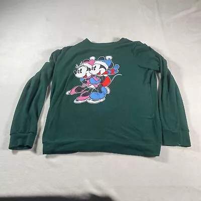 Disney Sweater Womens Extra Large Green Sweathsirt Mickey Minnie Mouse Pullover • $7.69