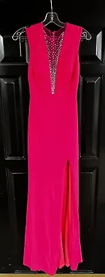 La Femme Hot Pink Glitter Sparkle Prom Dress Formal  Bride's Maid Size 0 • $55