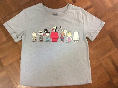 Vintage Peanuts Gang Halloween T Shirt Adult L Gray Snoopy Dracula Charlie Brown • $17.99