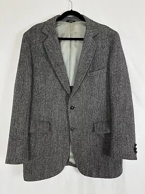 Men's Vintage Harris Tweed Herringbone Wool Grey Blazer 44L Middishade • $29.90