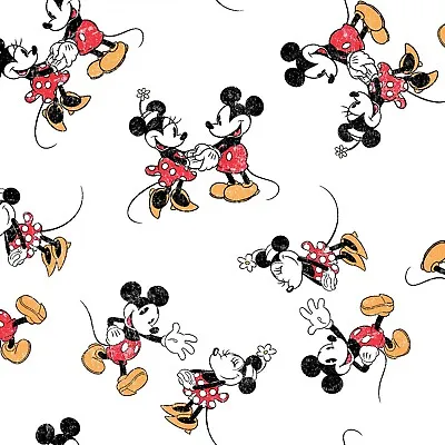 BTY Disney Mickey Minnie Mouse Vintage Scattered White Cotton Fabric By The Yard • $9.95