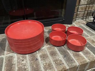 Vintage Heller Dinner Plates (7) Bowls (4) MCM Red • $24.99