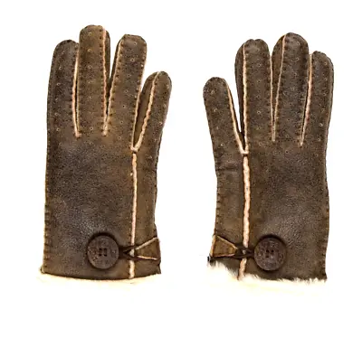 UGG Shearling Brown Distressed Leather Gloves Size S NWT • $85