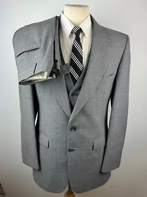 Vintage Gentry Mens 42L Gray Plaid 3 Piece Suit W/ Vest & Dress Pants 36x32 • $174.98