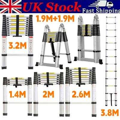 Aluminium Telescopic Folding Ladder Heavy Duty Multi-Purpose Extendable Steps UK • £43.97