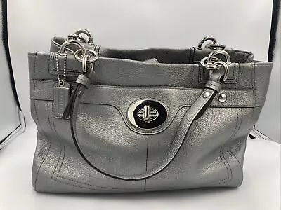 Coach Purse Pebbled Leather Satchel F16531 Shoulder Bag Carryall - Pewter • $49