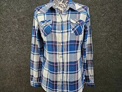 Mossimo Supply Co. Women's Blue Plaid Flannel Shirt 100% Cotton Size Medium • $8.46